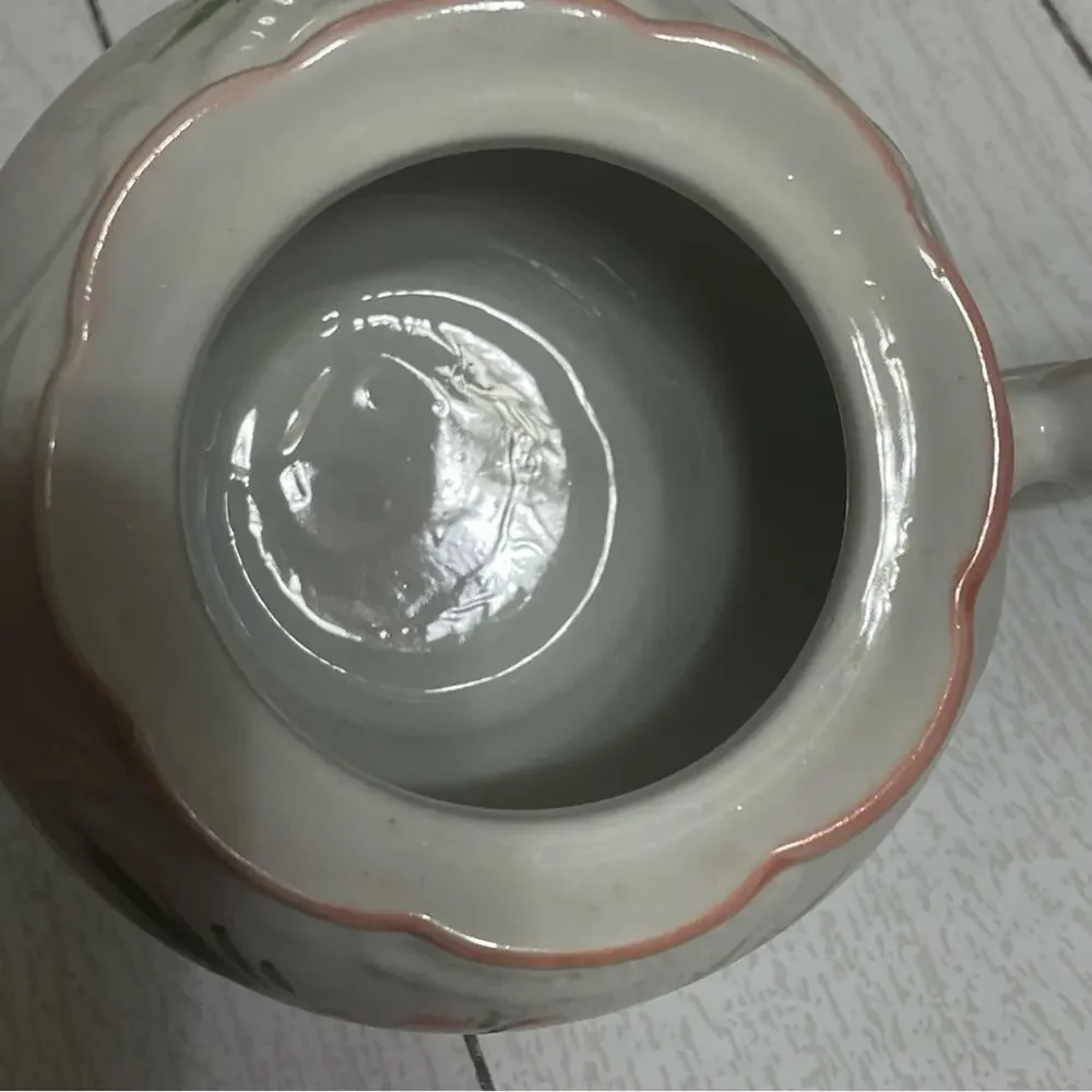 Vintage Pink Floral Teapot White Ceramic Cottage Decor